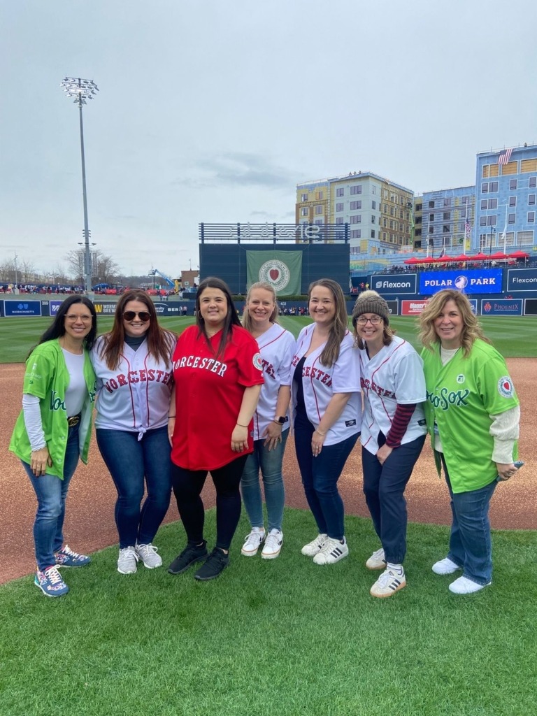 Seven ladies at a baseball game
