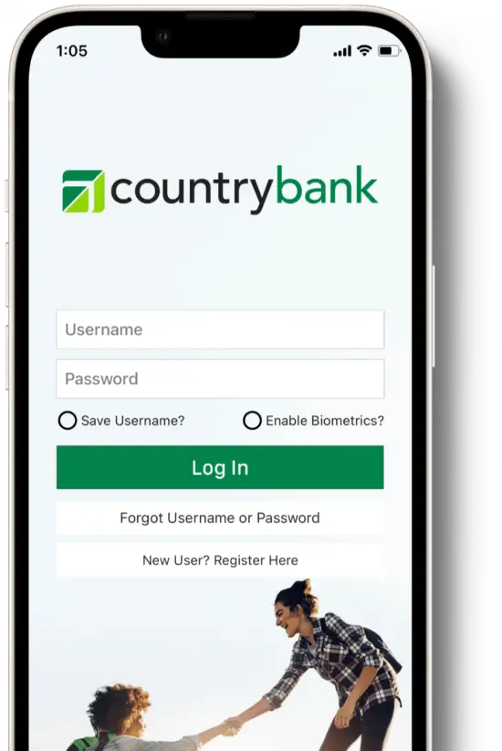 Login screen of the CountryBank app